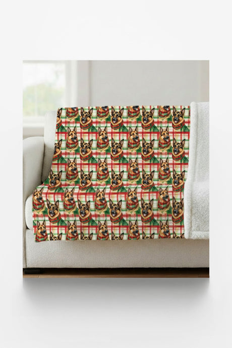 German Shepherd Plaid Parade Sherpa Blanket - London Penny Gift Wrap