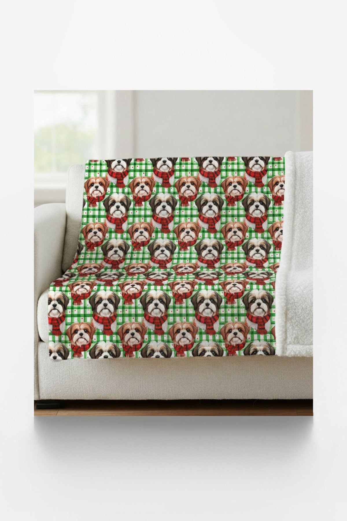 Shih Tzu Plaid Parade Sherpa Blanket - London Penny Gift Wrap