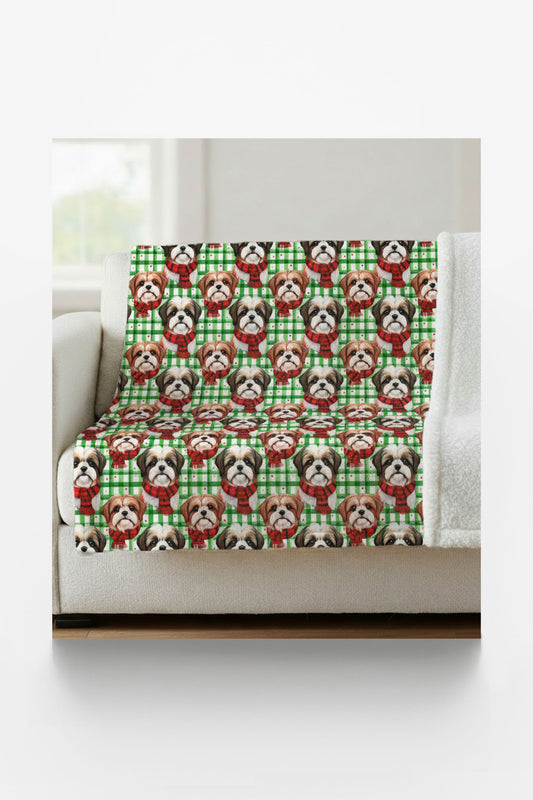 Shih Tzu Plaid Parade Sherpa Blanket