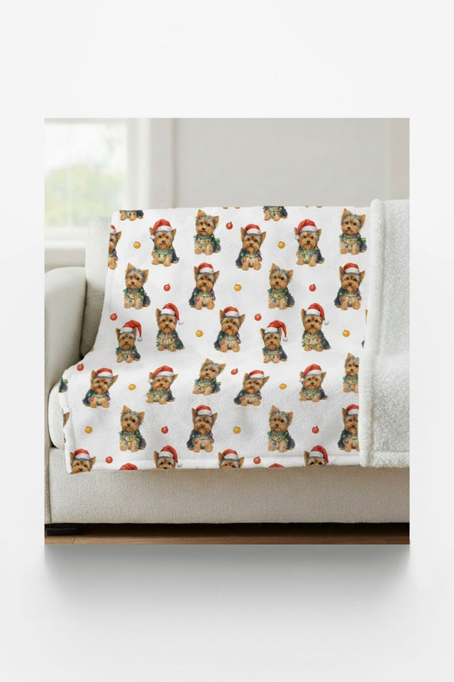 Santa's Little Yorkie Sherpa Blanket - London Penny Gift Wrap