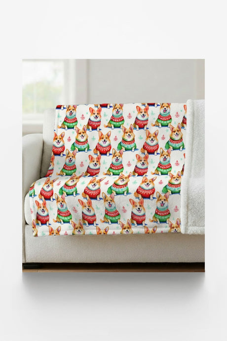 Corgi Holiday Sweaters Sherpa Blanket - London Penny Gift Wrap