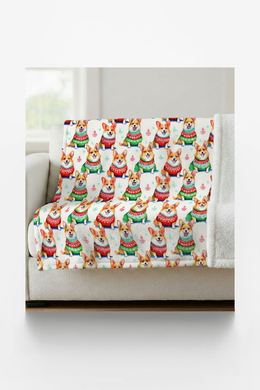 Corgi Holiday Sweaters Sherpa Blanket
