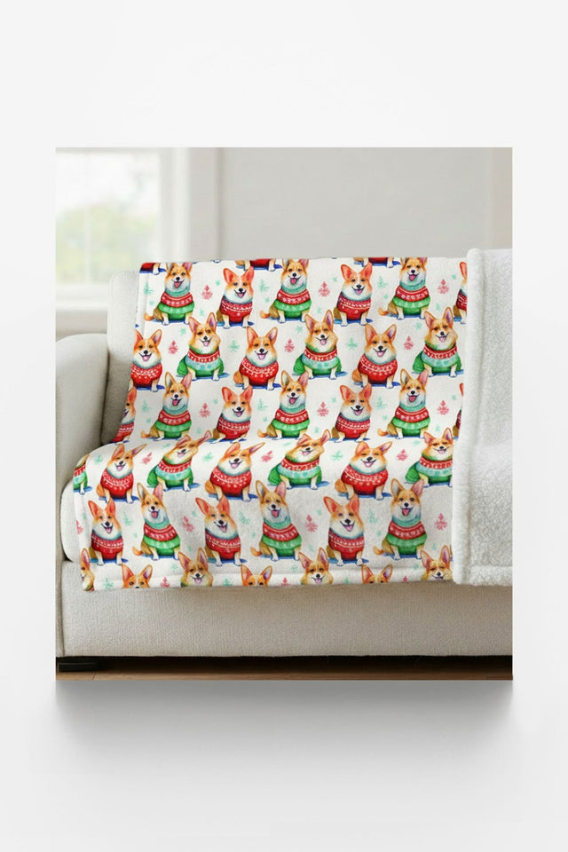 Corgi Holiday Sweaters Sherpa Blanket - London Penny Gift Wrap