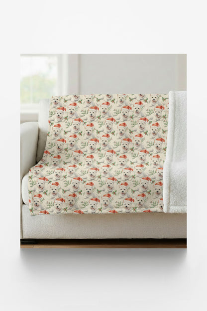 Santa Hat & Holly Hugs Sherpa Blanket