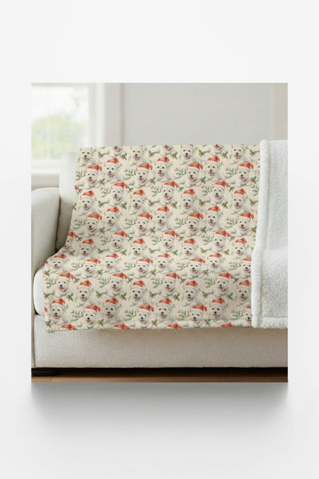 Santa Hat & Holly Hugs Sherpa Blanket - London Penny Gift Wrap