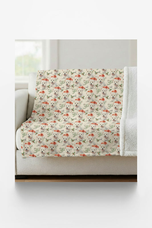 Santa Hat & Holly Hugs Sherpa Blanket