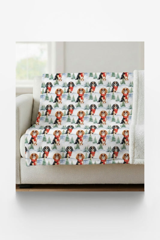 Cavalier King Christmas Sherpa Blanket