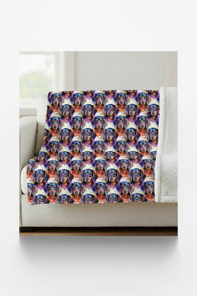 The Dashing Dachshund Sherpa Blanket - London Penny Gift Wrap