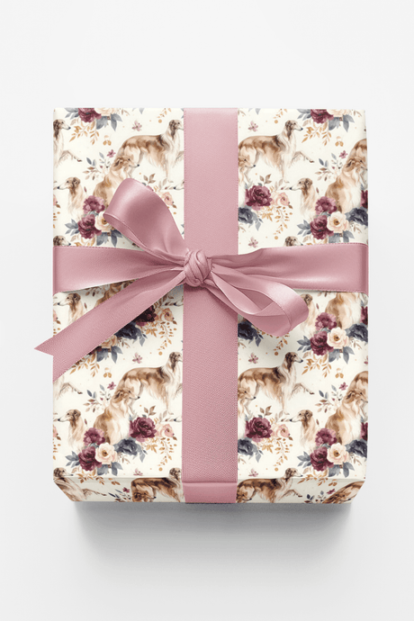 Borzoi & Russian Floral Motif Wrapping Paper - London Penny Gift Wrap