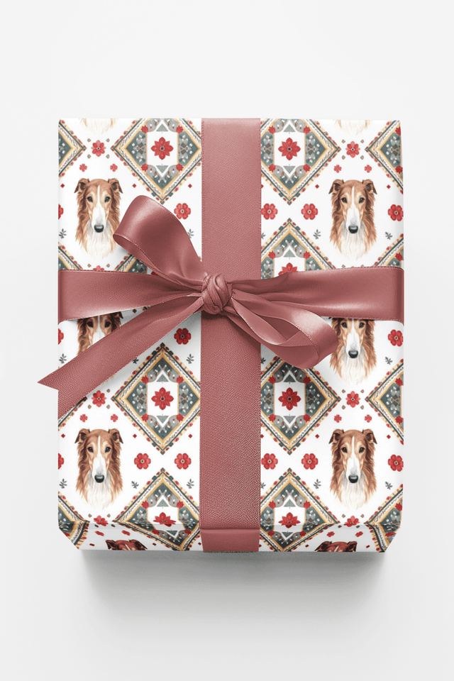 Russian Embroidery Borzoi Wrapping Paper - London Penny Gift Wrap