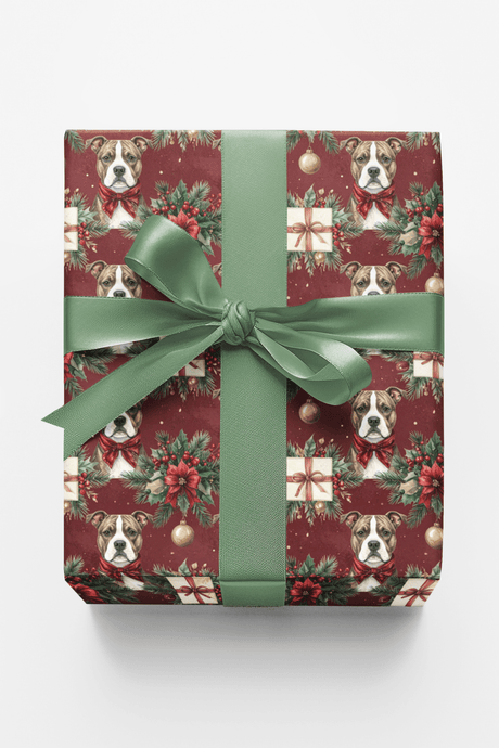 Traditional Christmas Staffies Wrapping Paper - London Penny Gift Wrap