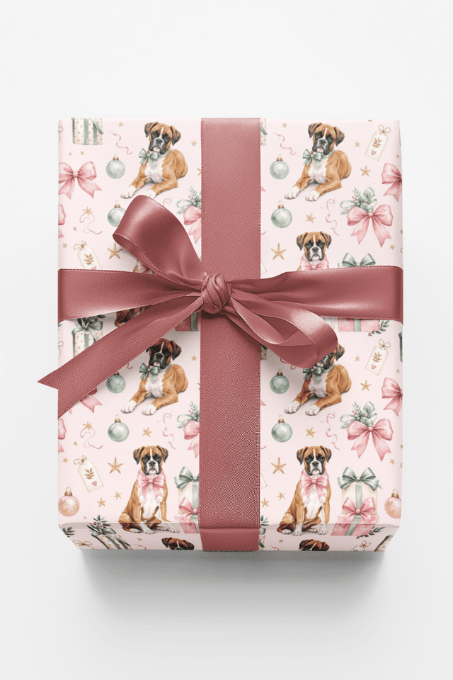 Adorable Boxer Christmas Wrapping Paper - London Penny Gift Wrap