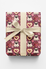 Love & Hearts Pug Wrapping Paper