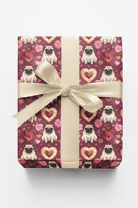 Love & Hearts Pug Wrapping Paper - London Penny Gift Wrap