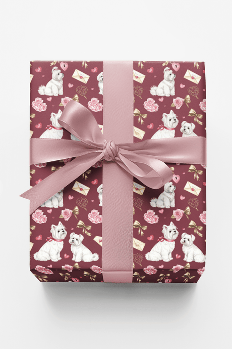 Charming Valentine’s Maltese Wrapping Paper - London Penny Gift Wrap