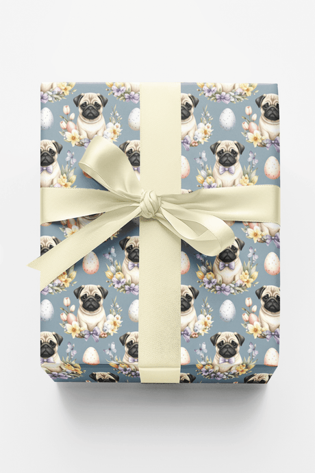 Easter Blooms Pug Wrapping Paper - London Penny Gift Wrap