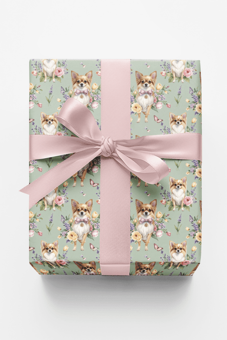 Chihuahua Spring Garden Party Wrapping Paper - London Penny Gift Wrap