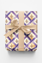 Purple Fleur-de-Lis Lattice Wrapping Paper
