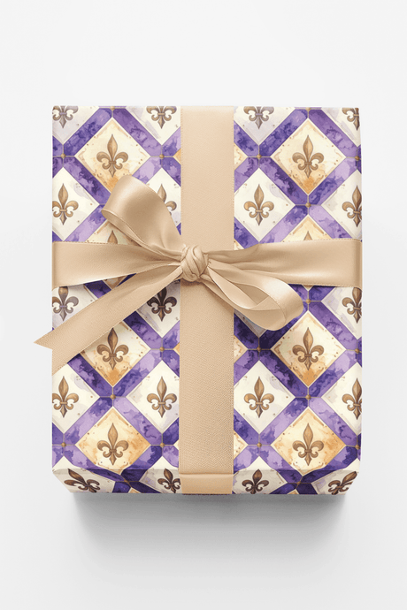Purple Fleur-de-Lis Lattice Wrapping Paper - London Penny Gift Wrap
