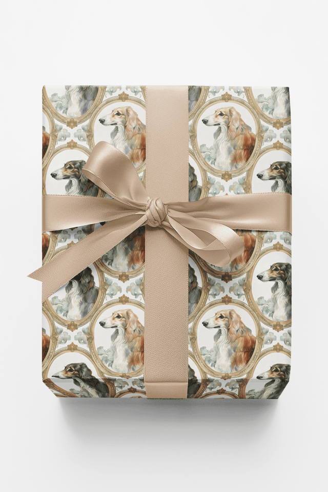 Imperial Borzoi Medallions Wrapping Paper - London Penny Gift Wrap