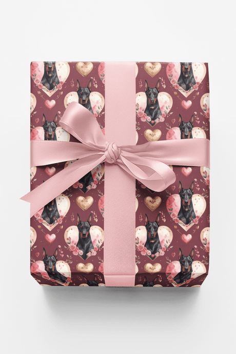 Romantic Valentine’s Doberman Wrapping Paper - London Penny Gift Wrap