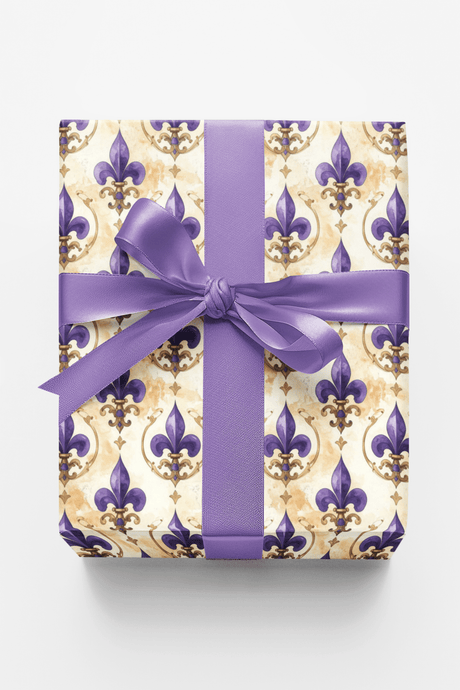 Purple Fleur-de-Lis Medallions Wrapping Paper - London Penny Gift Wrap