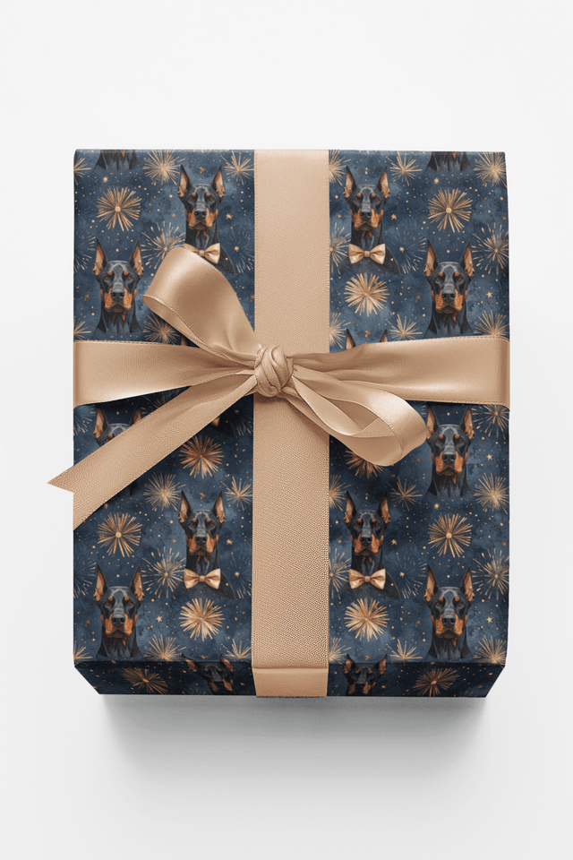 New Year’s Eve Dobermans Wrapping Paper - London Penny Gift Wrap