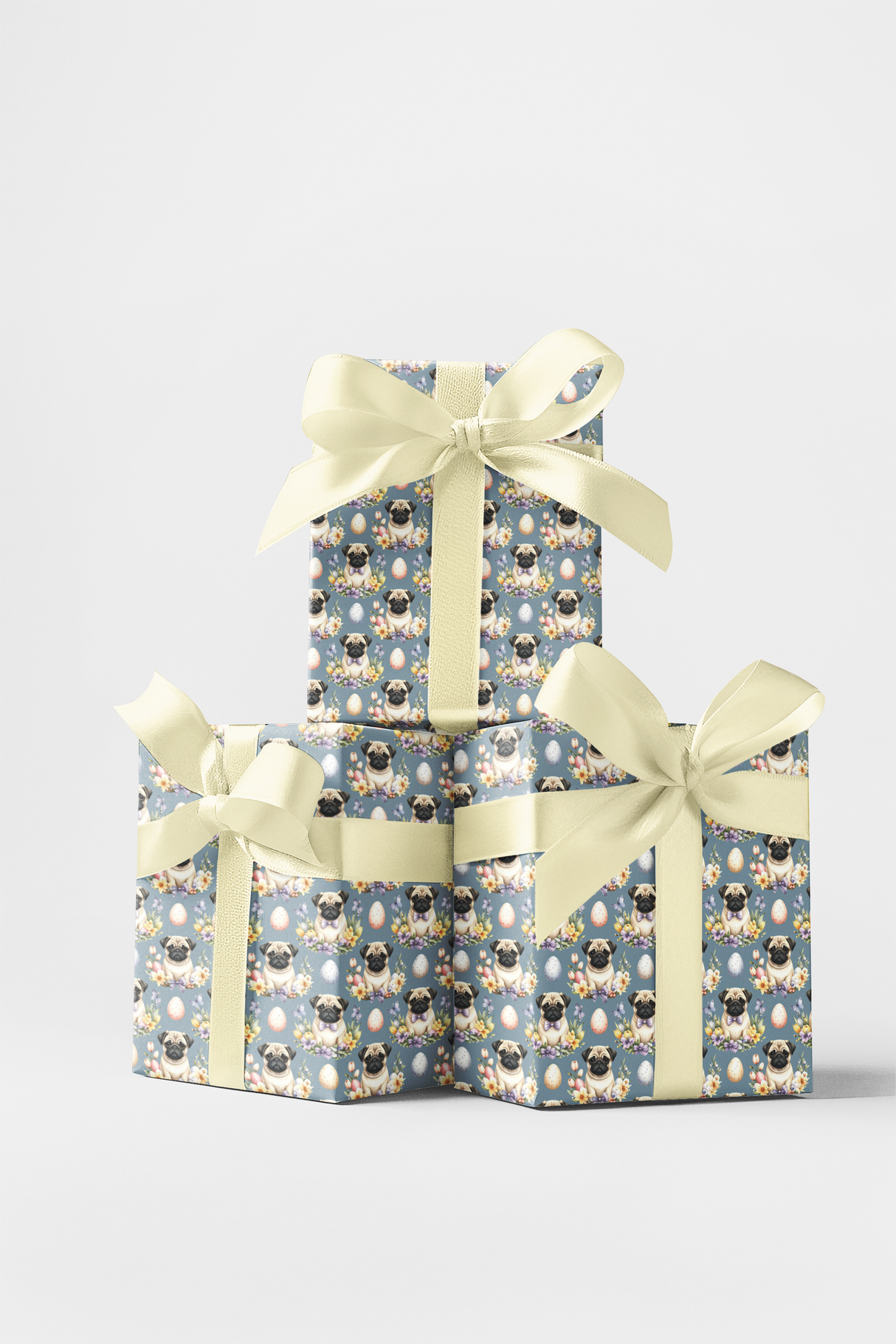 Easter Blooms Pug Wrapping Paper