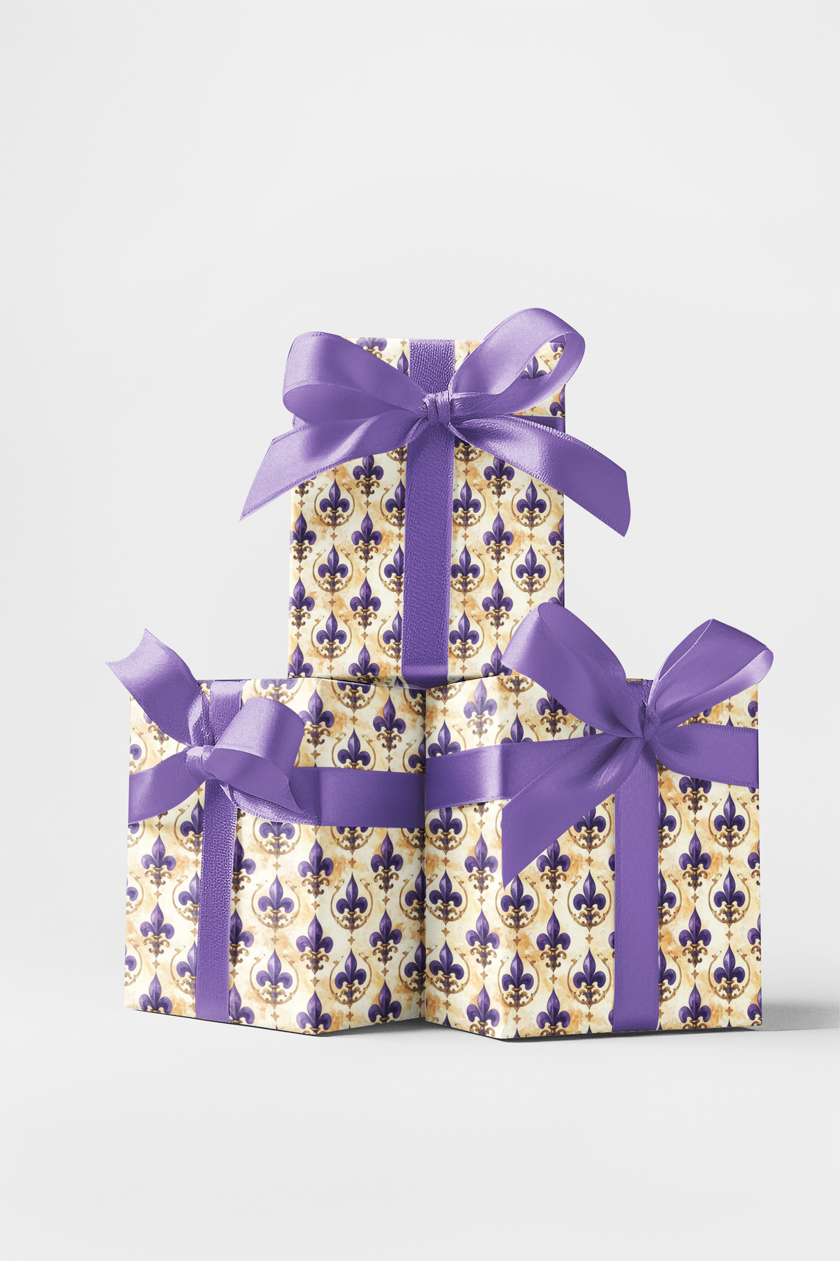 Purple Fleur-de-Lis Medallions Wrapping Paper
