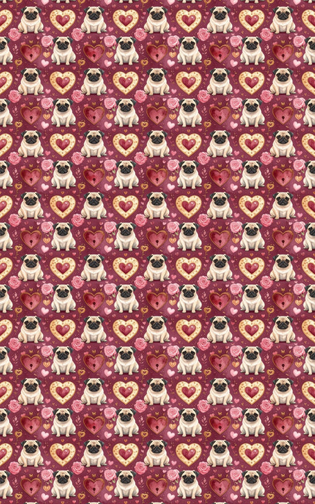 Love & Hearts Pug Wrapping Paper - London Penny Gift Wrap