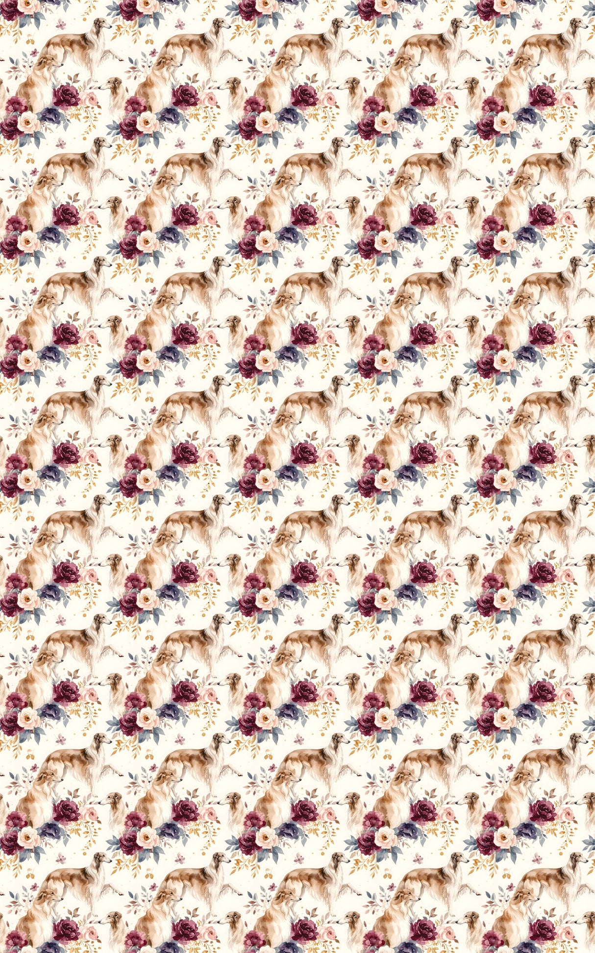 Borzoi & Russian Floral Motif Wrapping Paper