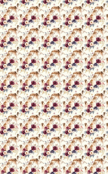 Borzoi & Russian Floral Motif Wrapping Paper - London Penny Gift Wrap