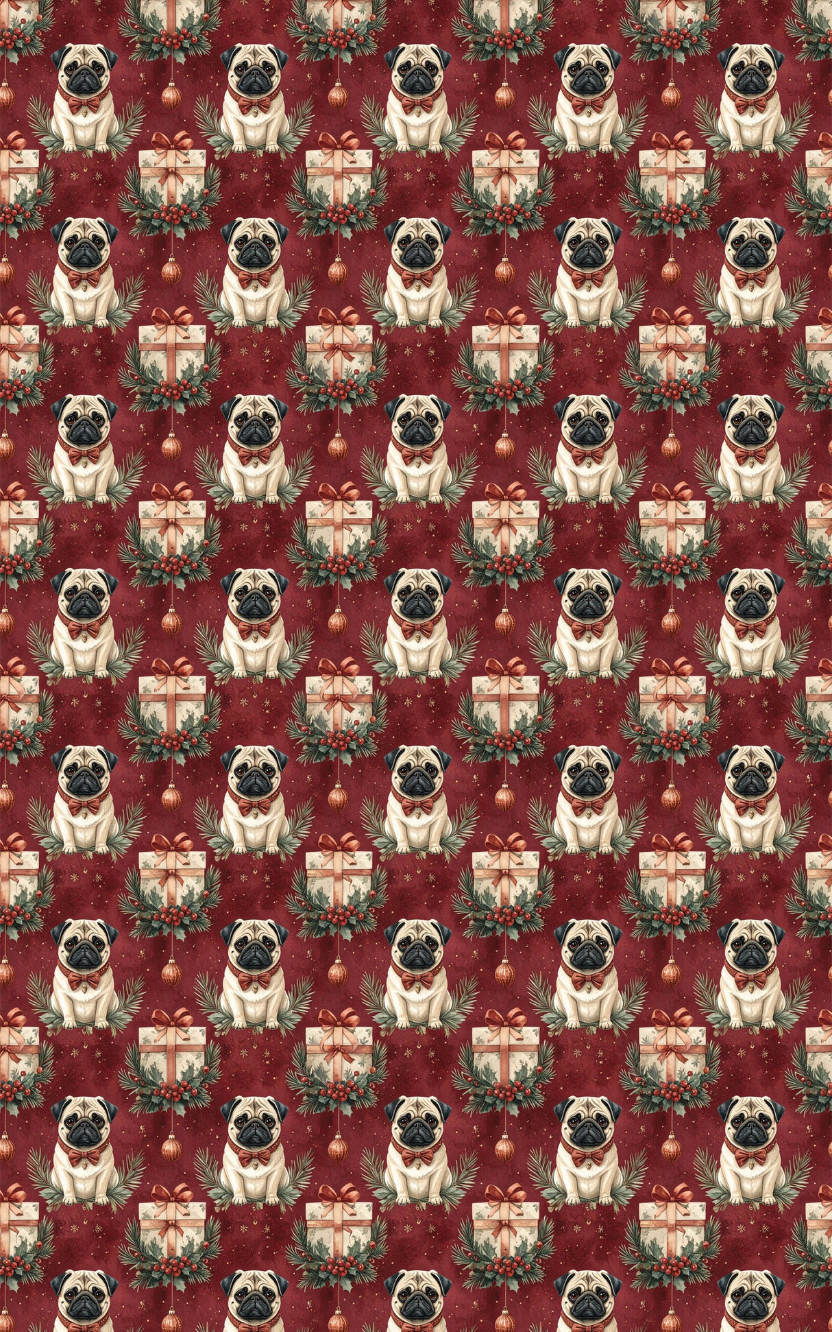 Victorian Christmas Pugs Wrapping Paper