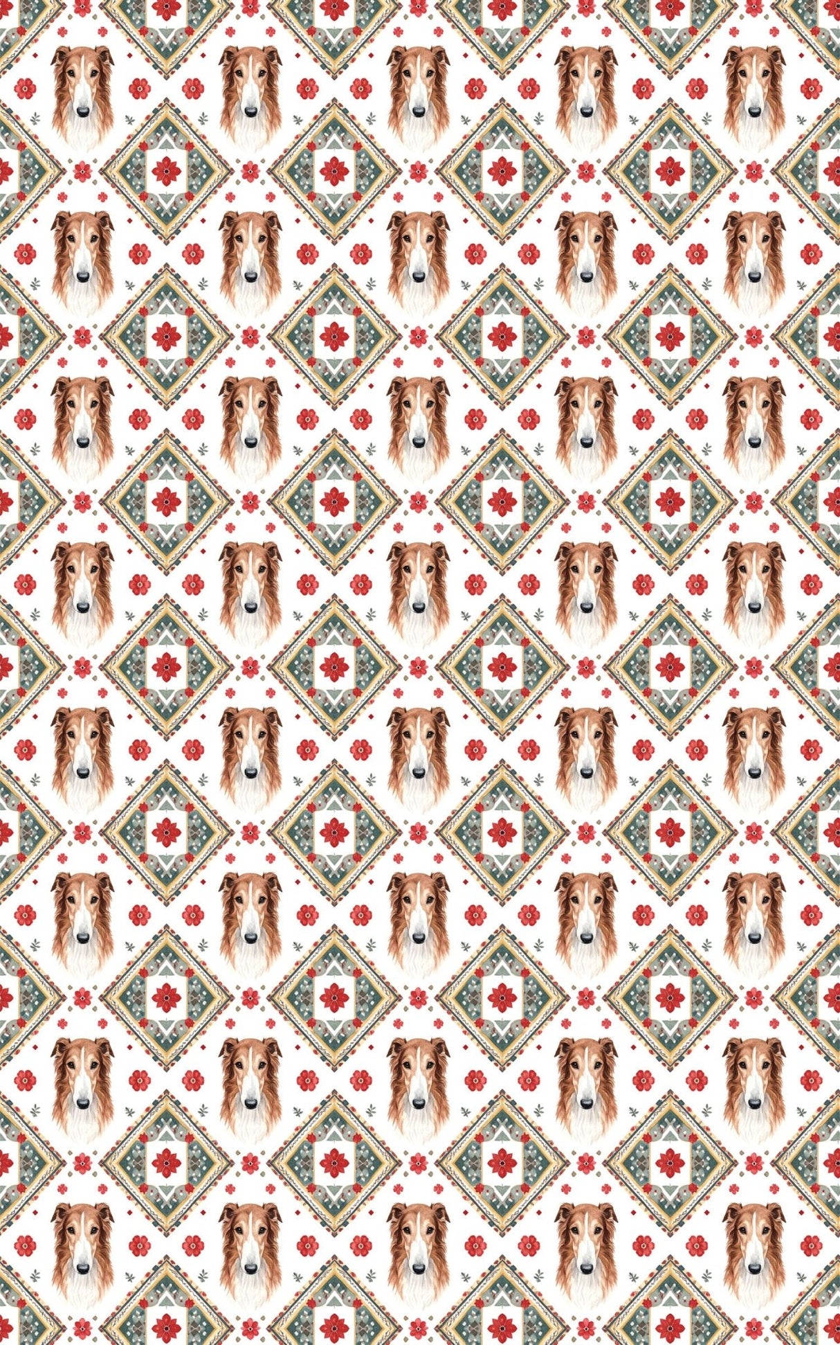 Russian Embroidery Borzoi Wrapping Paper - London Penny Gift Wrap