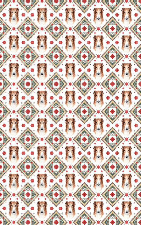 Russian Embroidery Borzoi Wrapping Paper - London Penny Gift Wrap
