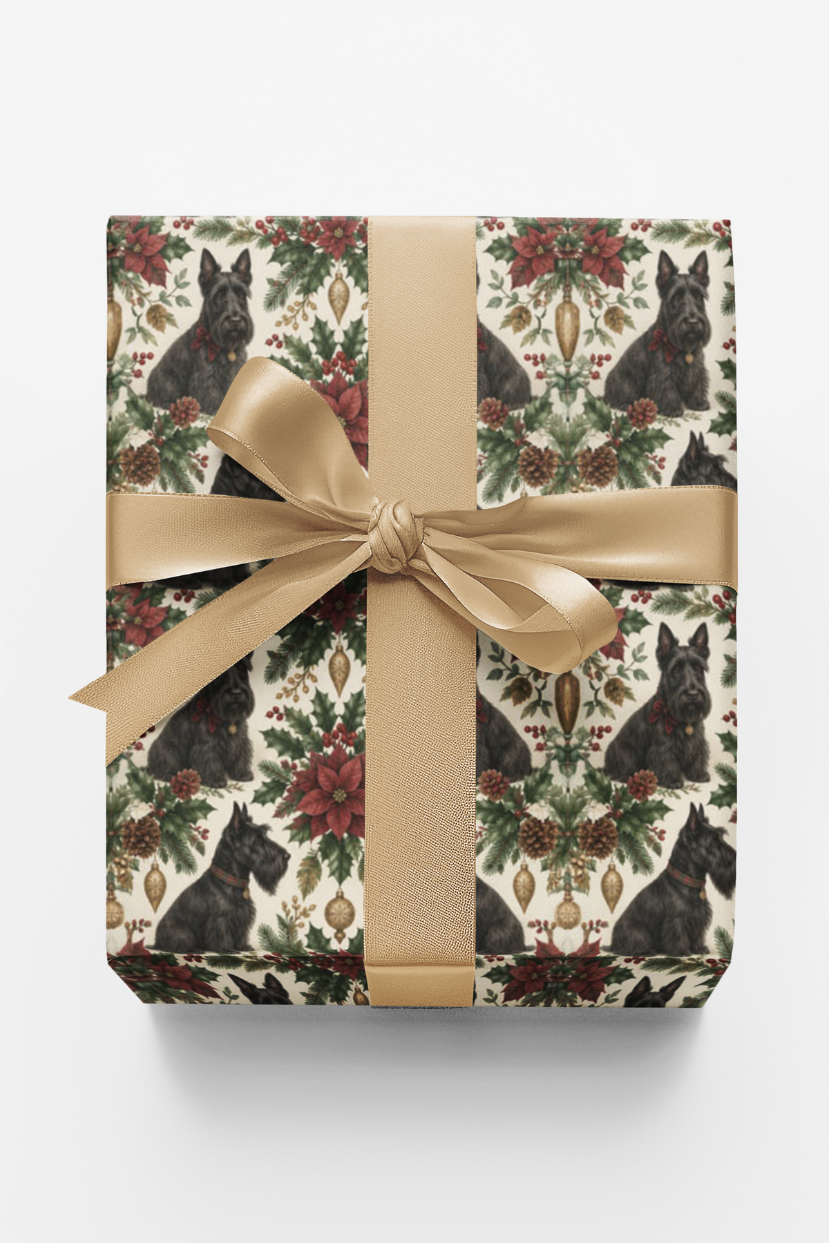 Highland Poinsettia Scotties Wrapping Paper