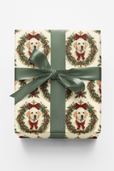 Golden Christmas Wreath Wrapping Paper