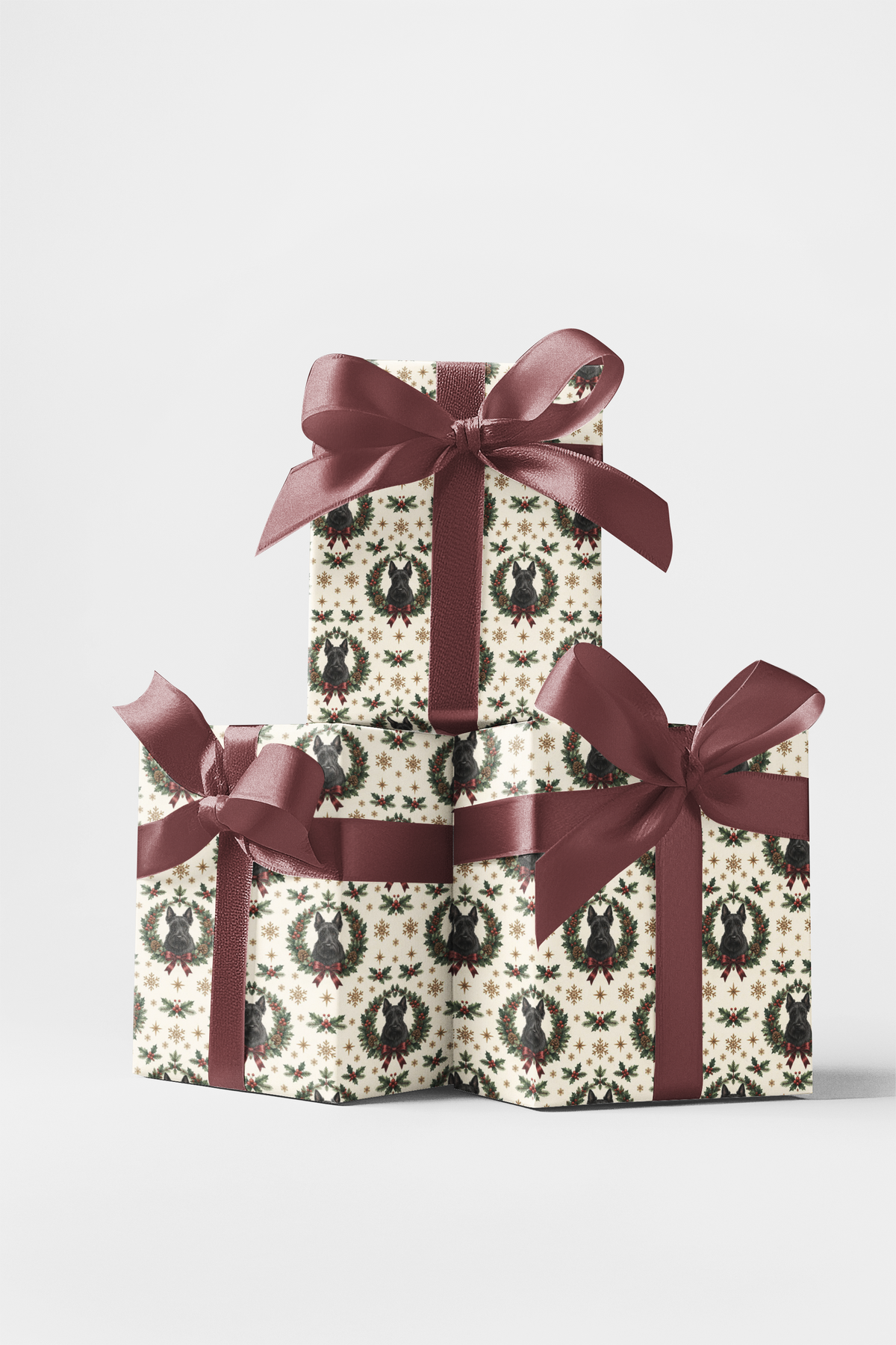 Festive Scottie Wreaths Wrapping Paper