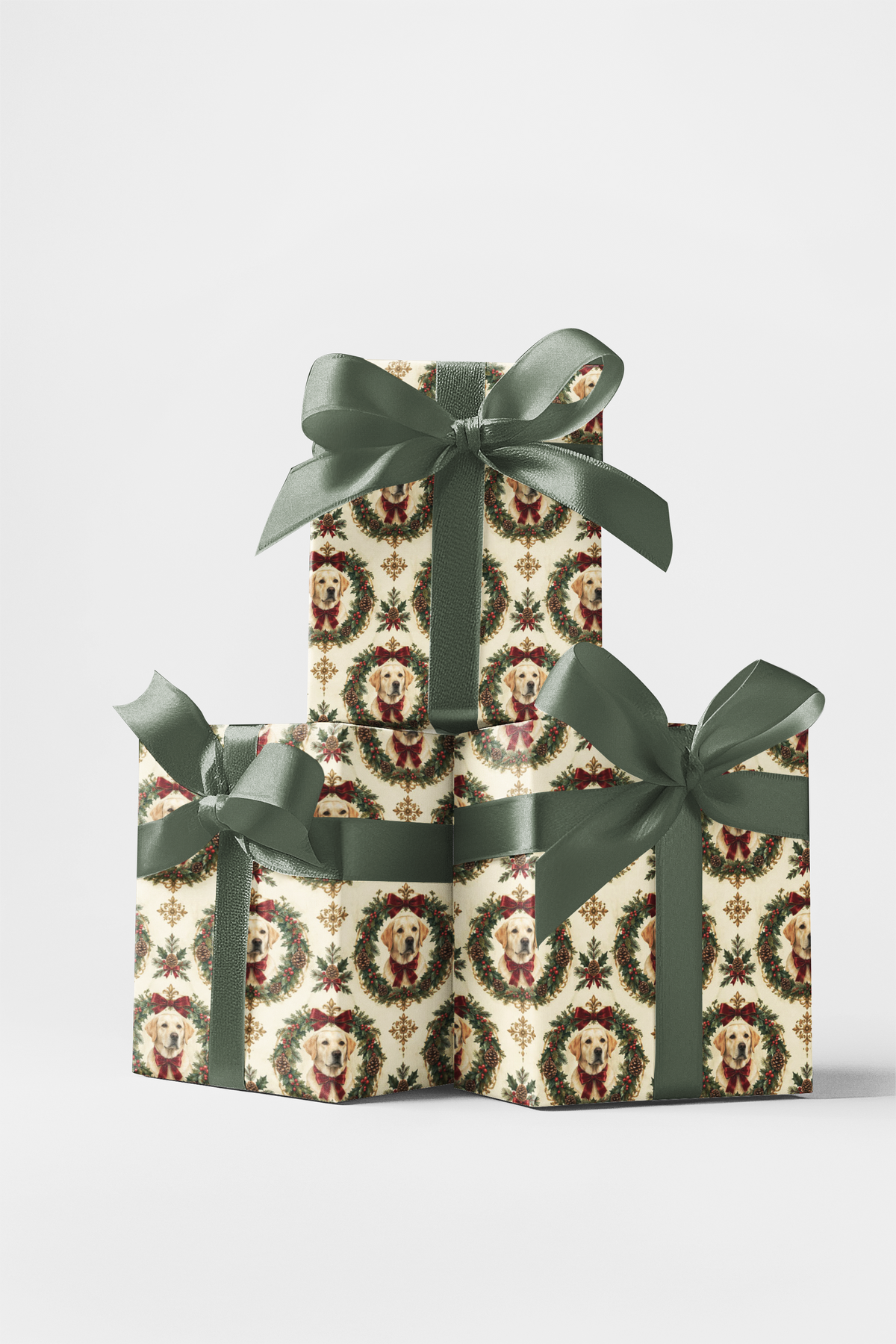 Golden Christmas Wreath Wrapping Paper