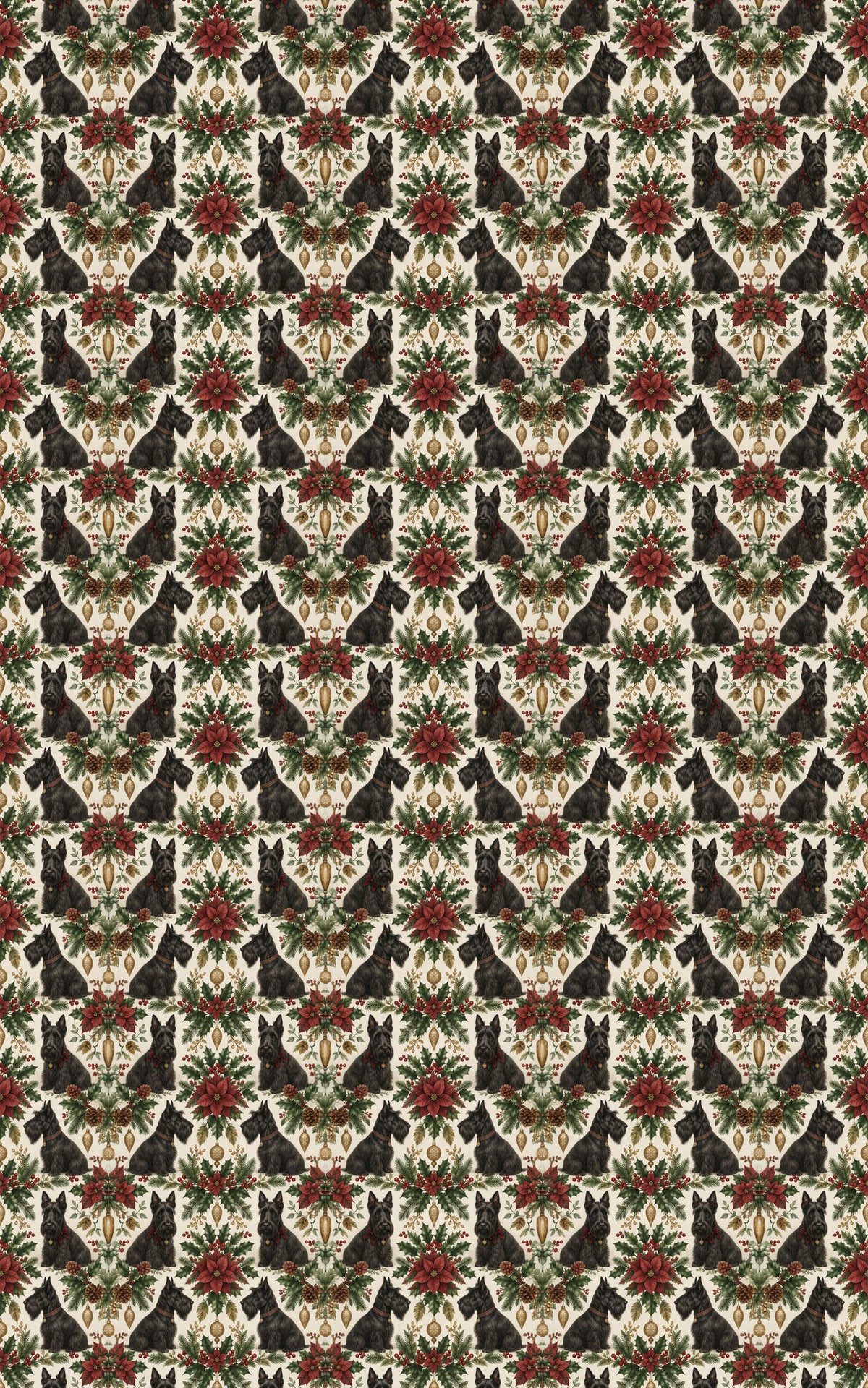 Highland Poinsettia Scotties Wrapping Paper