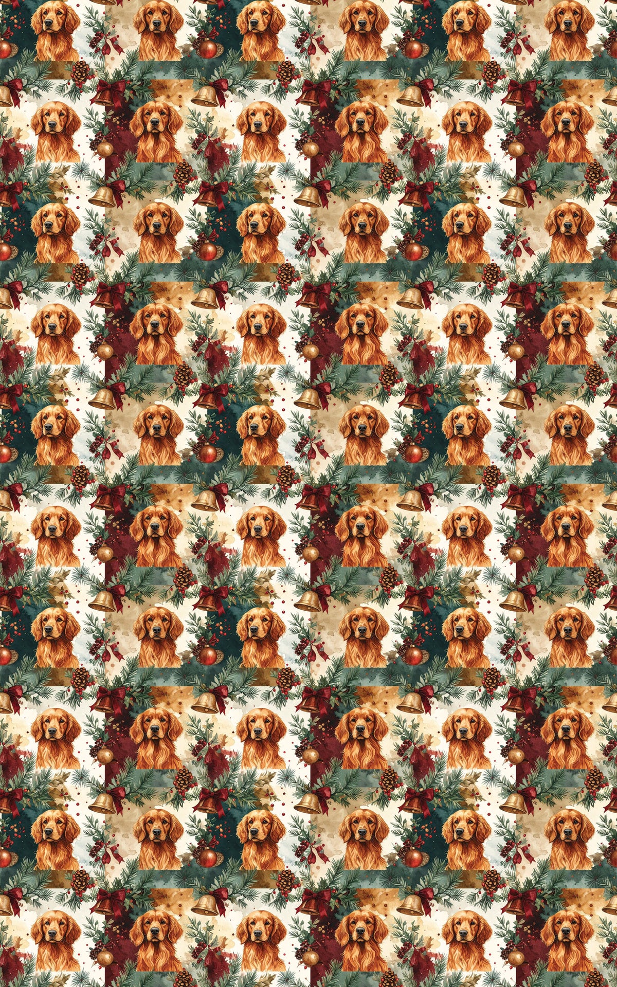 Red Golden Retriever Holiday Bells Wrapping Paper