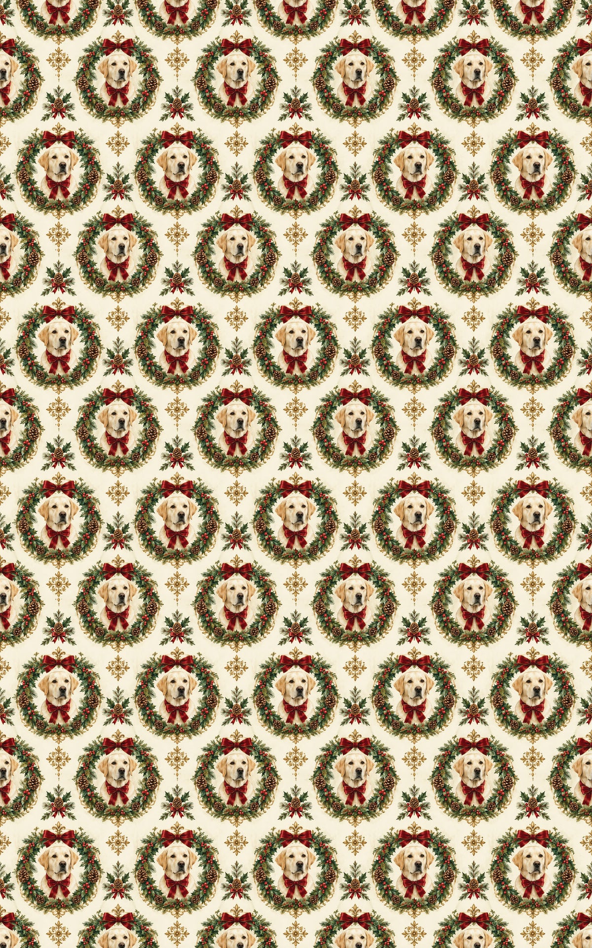 Golden Christmas Wreath Wrapping Paper