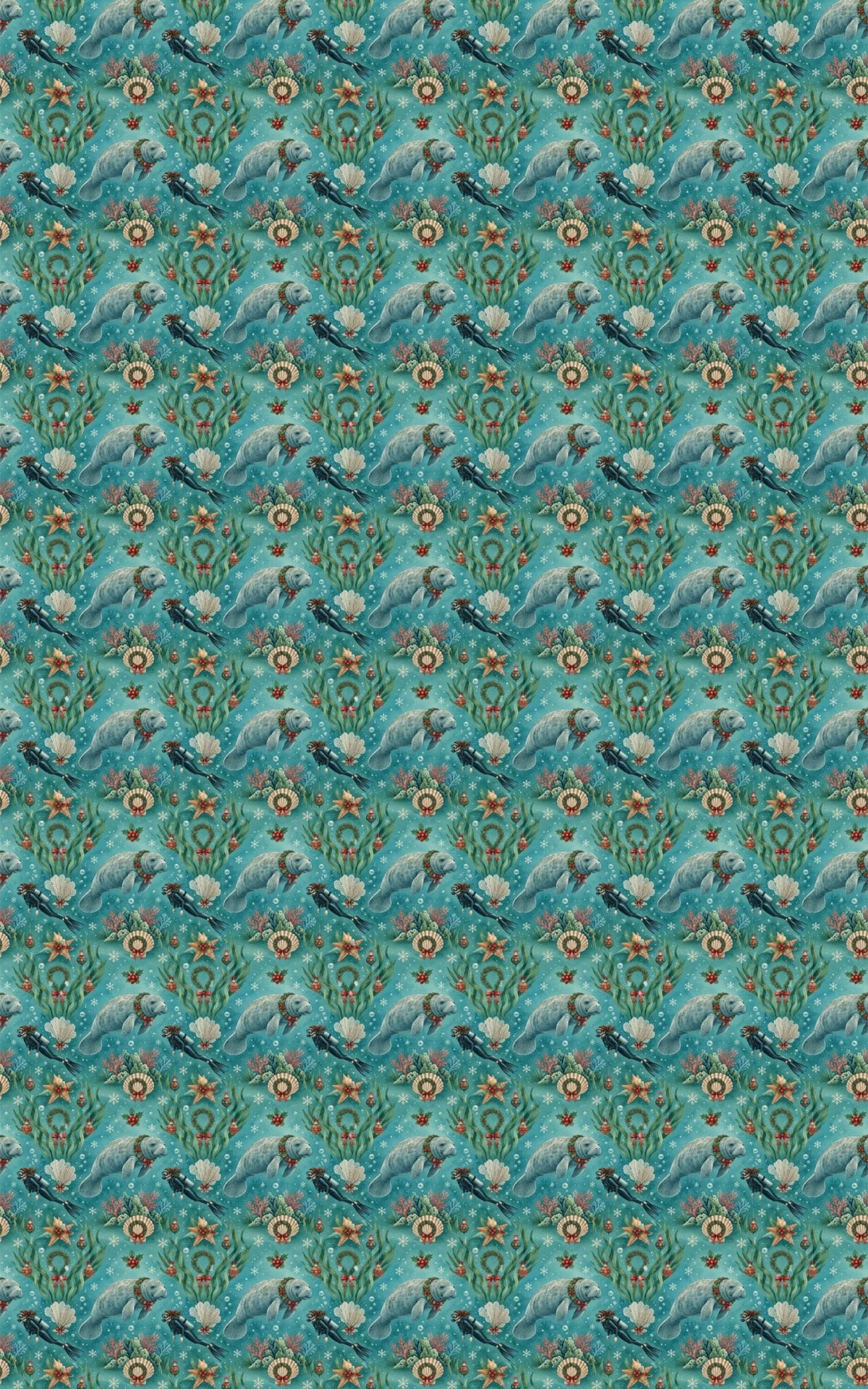 Santa's Manatee Dive Wrapping Paper - London Penny Gift Wrap