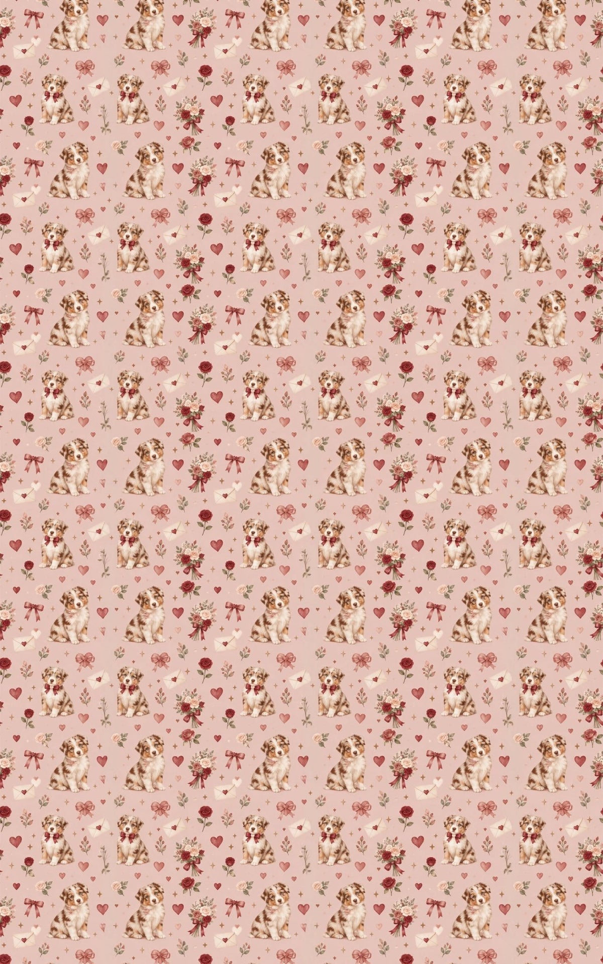 Red merle Aussie Valentine’s Puppies Wrapping Paper - London Penny Gift Wrap