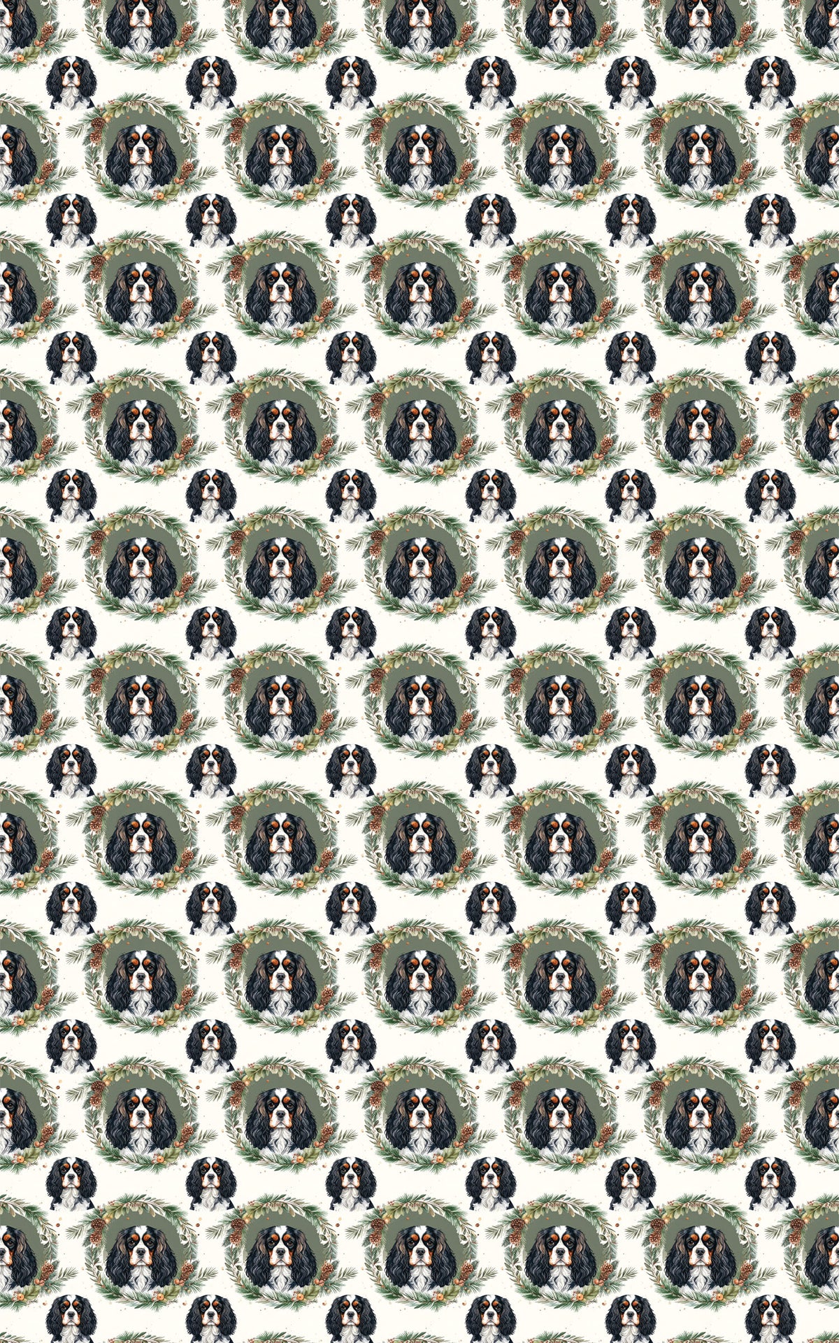 Evergreen Wreath Cavaliers Wrapping Paper