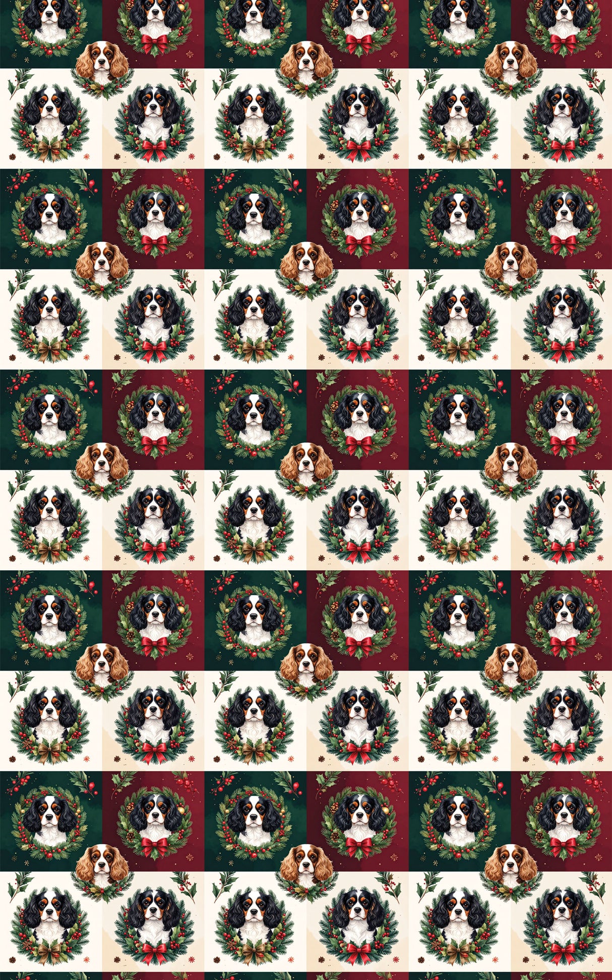 Cavalier Christmas Wreaths Wrapping Paper