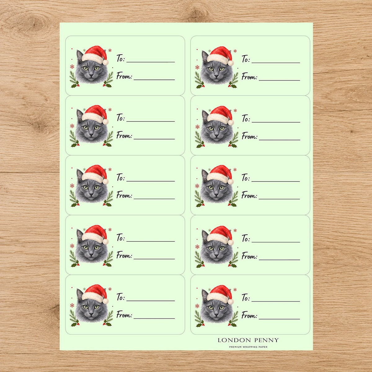 Nebelung Santa Paws Gift Tag Sticker Sheet - London Penny Gift Wrap