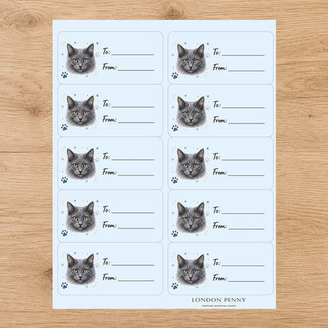 Nebelung Pawprint Wishes Gift Tag Sticker Sheet - London Penny Gift Wrap