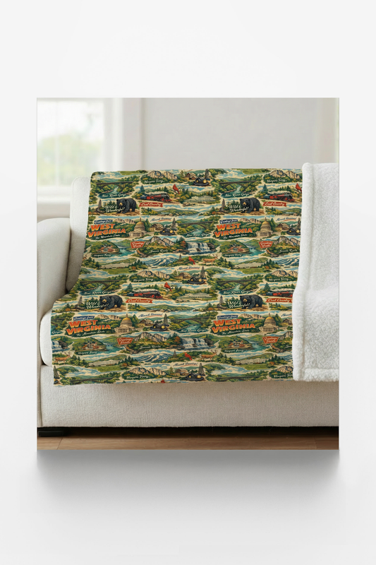 West Virginia Postcard Memories Sherpa Blanket