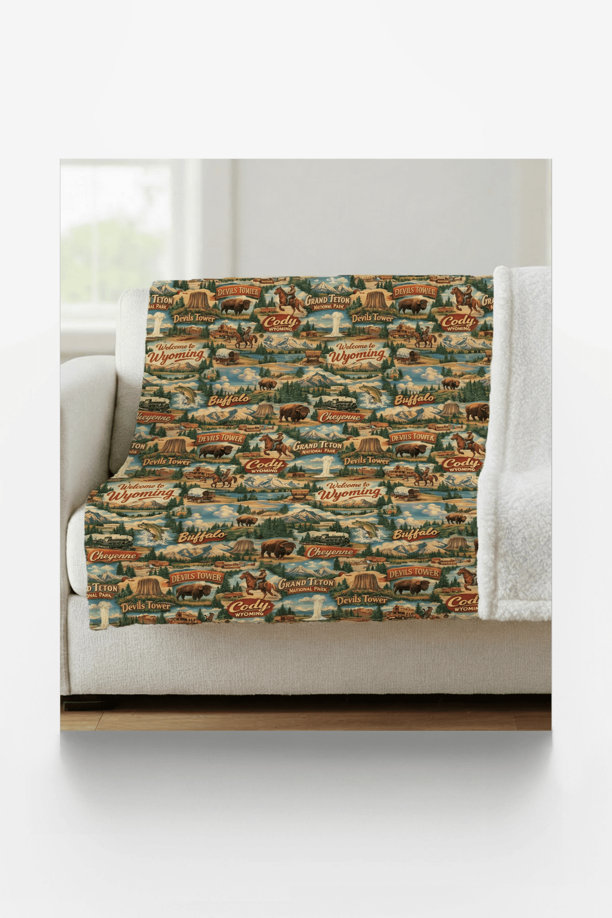 Wyoming Postcard Memories Sherpa Blanket - London Penny Gift Wrap